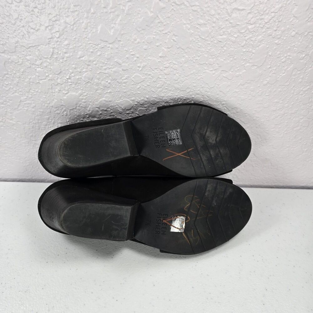 Eileen Fisher Fig D'Orsay Wedges Womens 7.5 Black Nubuck Leather Peep Toe Shoes - Picture 7 of 8